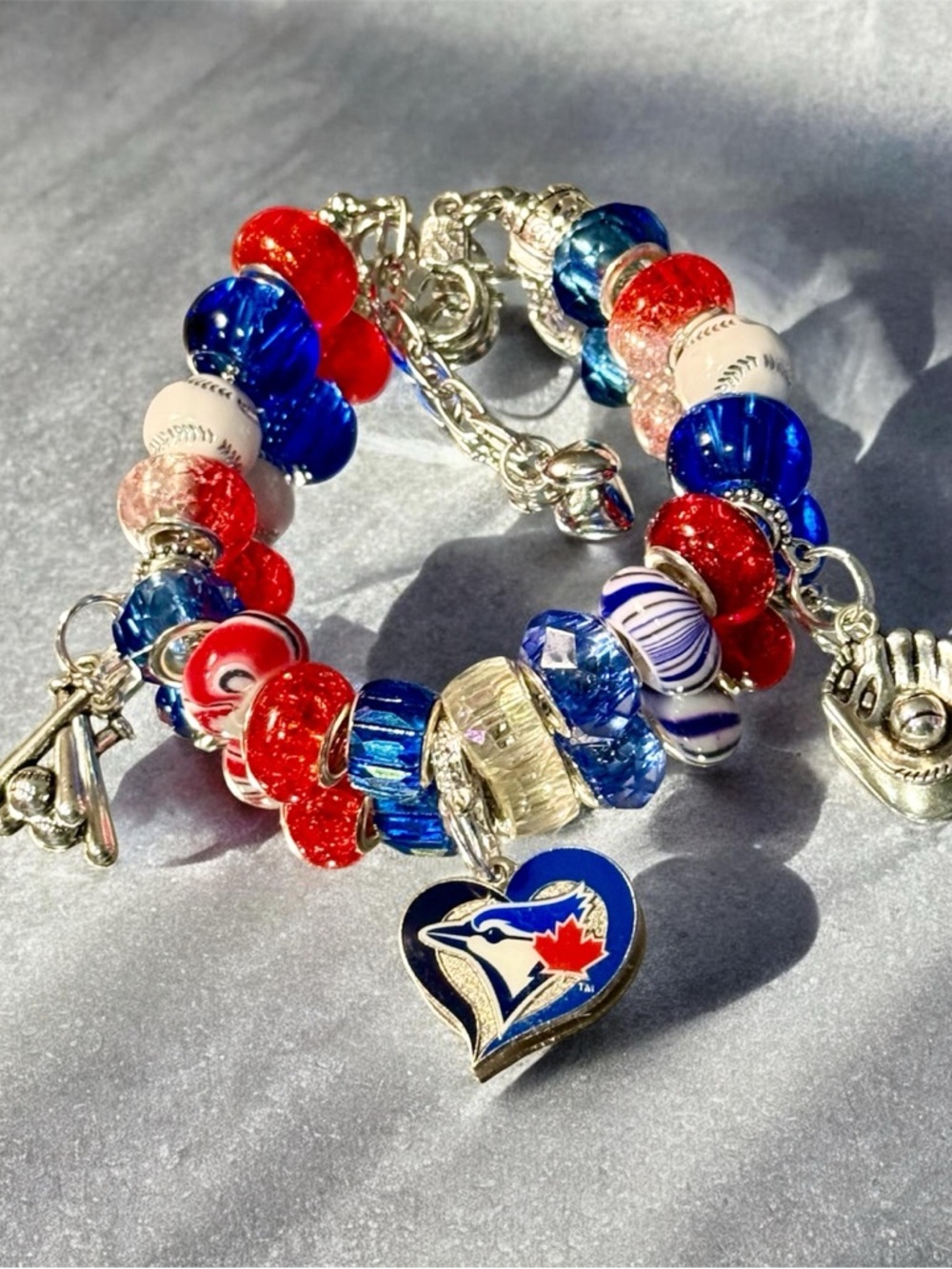 Toronto Blue Jays Beaded Charm Bracelet with Heart Logo Charm